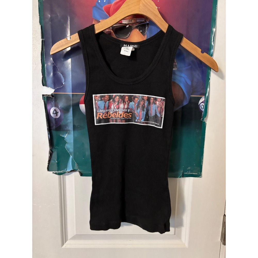 Mapsi Rebeldes Graphic Tank Top Black Ribbed Sleeveless Y2K Style #001 Small